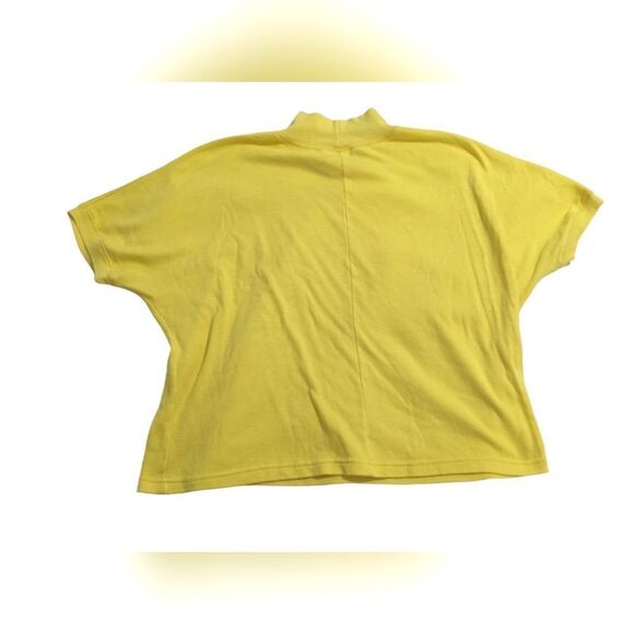 80s Mock Neck Yellow Dolman Sleeve Top with Puff Paint Designs - Picture 2 of 8